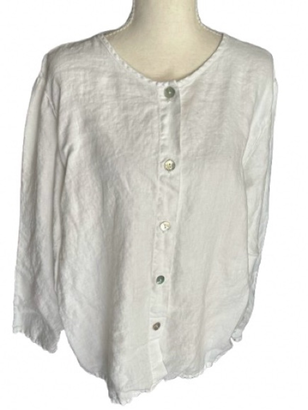 Linen Shirt Shell Buttons RUSS BERENS Designer Resort Beach Vintage Y2K Large